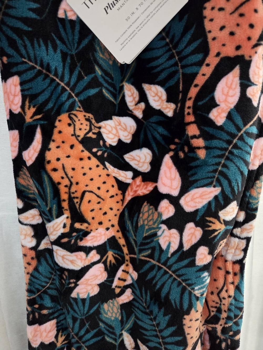 Vibrant Leopard Botanical Floral Plush Throw
